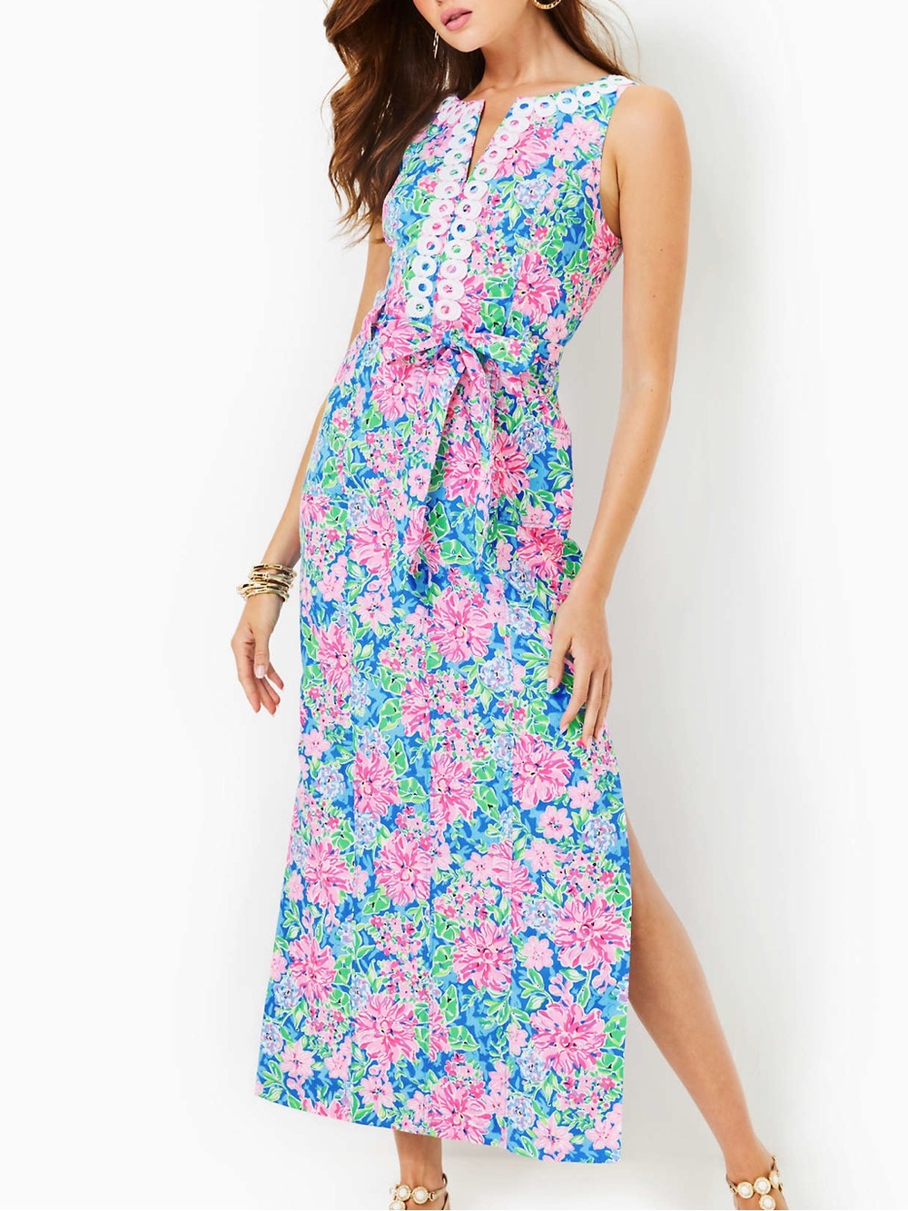 Lilly Pulitzer Gulianna Stretch Maxi Shift Dress Multi Spring In Your Step Sz 0